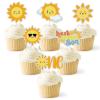 18 Pcs Here Comes the Son Cupcake Toppers Glitter Sun Cupcake Topper Smiley Sunshine Sun Cake Decoration for Baby Shower Birthday Wedding Party Decorations view 1
