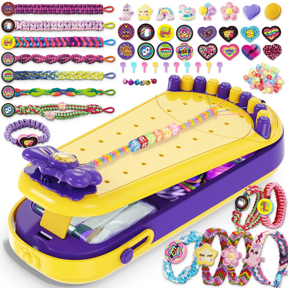 2-in-1 Friendship Bracelet Making Kits: DIY Art and Crafts Jewelry String Braiding Set Toys with Storage Box for Kids - Birthday Christmas Gifts for Girls Age 6 7 8 9 10 11 12 Year Old - Yellow