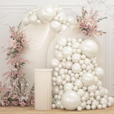108Pcs Pearl White Double Stuffed Balloons Different Size, 18/12/10/5 inch White Pearl Balloons Garland Arch kit for Wedding Birde to be Engagement Birthday Bridal Shower Decorations