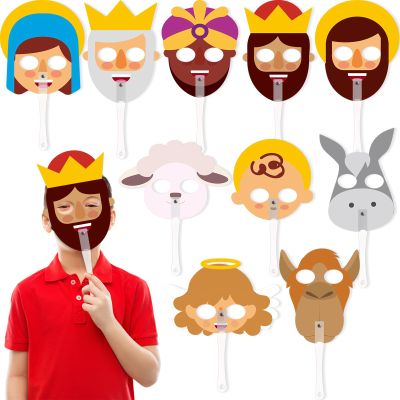 Briwooody 10 Pcs Nativity Story Masks Christmas Jesus Play Sets for Kids Sunday School Activities Christianity Classroom Cosplay Costumes Bible Gifts Little People Nativity Party Favors