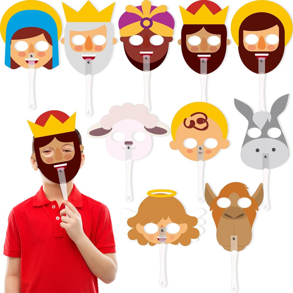 Briwooody 10 Pcs Nativity Story Masks Christmas Jesus Play Sets for Kids Sunday School Activities Christianity Classroom Cosplay Costumes Bible Gifts Little People Nativity Party Favors