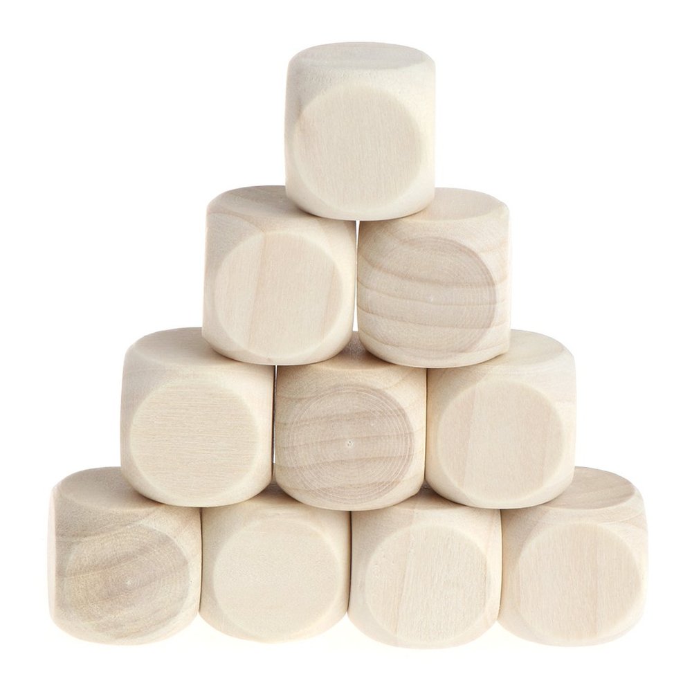 10 Pcs Blank Wooden Dice Unfinished Square Blocks 6 Sided Wood Cubes with Rounded Corners for DIY Craft Projects