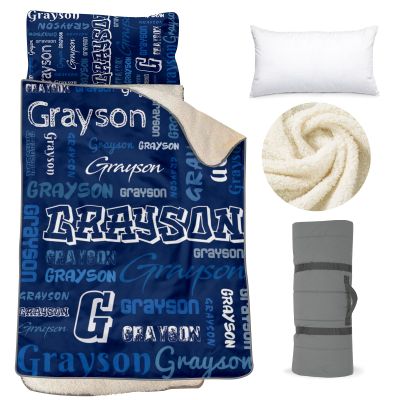 Personalized Toddler Nap Mat - Thick & Warm - Kids Sleeping Bag with Removable Pillow & Fleece Blanket - Winter Nap Mat for Preschool Daycare - Rollup Design 25 Name