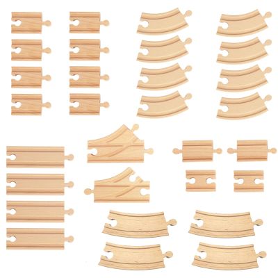 MUYUTOY Wooden Train Track 30Pcs, Wood Train Tracks Expansion Accessories Expansion Pack fits Melissa and Doug, Brio, Thomas, Montessori Toys, Birthday Gift for Boys Girls Toddler Kids