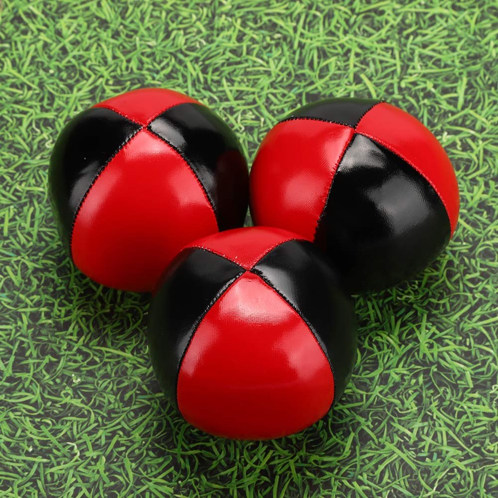 Keenso 3 PCS Red Black PU Leather Juggling BallJuggling Ball SetLeather Juggling Ball, Lightweight Portable BallJuggling Sets