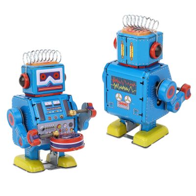 Keenso Robot Clockwork Toy, Robot Clockwork Toy Creative Drumming Vintage Tin for Adult Collection Decoration