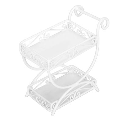 1/12 Miniature Dollhouse Metal Flower Cart Exquisite Detail Crafted Ornament Accessory for Miniatures Enthusiasts (White)