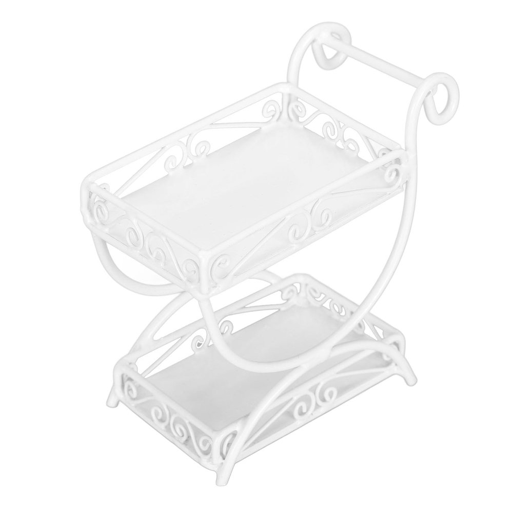 1/12 Miniature Dollhouse Metal Flower Cart Exquisite Detail Crafted Ornament Accessory for Miniatures Enthusiasts (White)