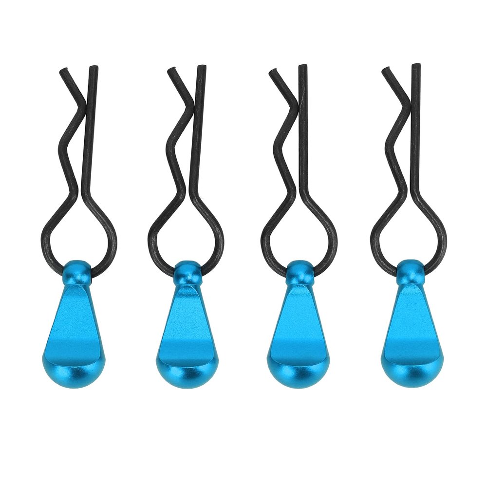 JTLB 4Pcs Stainless Steel RC Body Clip Pin with Aluminum Alloy Handle, R Shape RC Car Body Clip for 1/8 1/10 RC Cars, Quick & Easy Install & Remove, Replacement Parts (Blue)