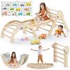 Pikler Triangle Set with Cushion 9 in 1 Foldable Montessori Climbing Toys for Toddlers 1-3 Indoor Wooden Kids Playground Baby Climbing with Maze Toys, Shape Sorter Toys, Car view 1