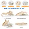 Pikler Triangle Set with Cushion 9 in 1 Foldable Montessori Climbing Toys for Toddlers 1-3 Indoor Wooden Kids Playground Baby Climbing with Maze Toys, Shape Sorter Toys, Car view 2