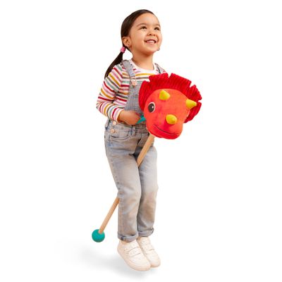 B. toys Dinosaur Hobby Horse - Plush Stick Horse Toy - Wooden Pole & Sensory Textures - Realistic Sounds - 2 Years + - Hop 'n' Ride - Tommy Triceratops