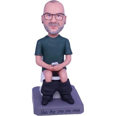 Personalized Bobblehead Figurine Bald Man with Glasses and Beard for Private Collectibles Sculpture 6 inches Handmade Clay Figurine