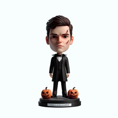 Bobblehead Figure with Pumpkins Creepy Character in Black Suit Toy for Private Collectibles Sculpture Handmade Clay Figurine