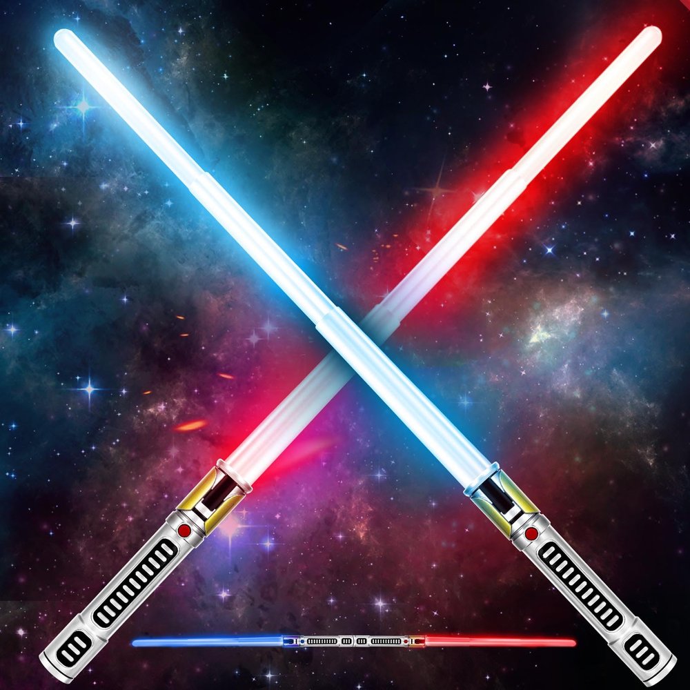 AuntyFey Light Up Saber, 2 Pack Light up Saber for Kids, Extendable Light Up Toy Sword for Kids, Light Up Sword Set, Dual Light Up Sabers for Kids Adults Toddler Boy Girl,Light Savers Party Toy