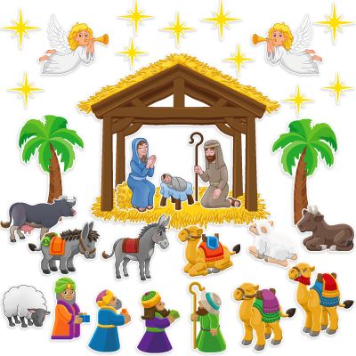 Remerry 33 Pcs Birth of Jesus Felt Figures Nativity Felt Stories Birth of Baby Jesus Precut Felt Figures Felt Bible Characters Flannel Board Stories for Kids Classroom Christmas Supplies (Cartoon)