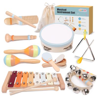 Baby Musical Instruments Set - Montessori Wooden 18 Month Old Baby Musical Toys, Toddler Percussion Instruments Xylophone Maracas Tambourine for Toddlers 1-3, 1 2 3 Year Old Girls Boys Birthday Gifts