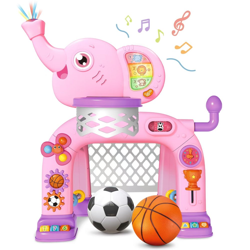 SpringFlower Toddler Basketball Hoop & Soccer Goal Activity Center Toys with Light & Music,Elephant Toddlers Musical Toys Gift, Baby & Toddlers Christmas Birthday Gift for 1 2 3 Year Old Girls & Boys