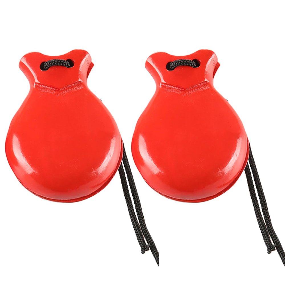 2 Pcs Traditional Flamenco Castanets Spanish Castanets with String Wooden Hand Percussion Music Instrument for Beginner