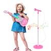 Kids Guitar and Microphone Playset, Musical Guitar Play Set with Adjustable Stand,Toy Guitar Starter Kit with 4 Strings, Electric Guitars Karaoke Toys with Music Lights for Boys Girls view 1