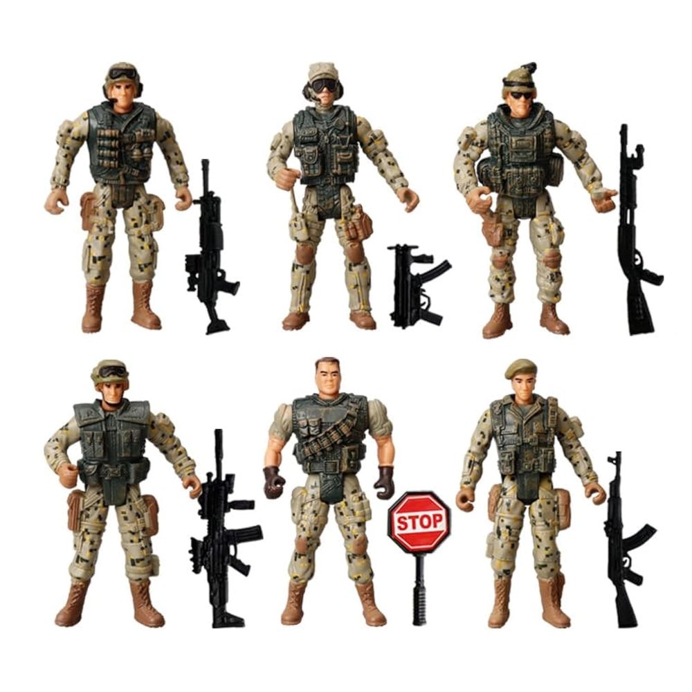 KEYUM Military Soldier Action Figures, 6Pcs Military Soldier Toys for Boys 3 4 5 6 7+ Year Old, 4-Inch Toy Figure & Playsets with Weapon Accessories, Cake Topper