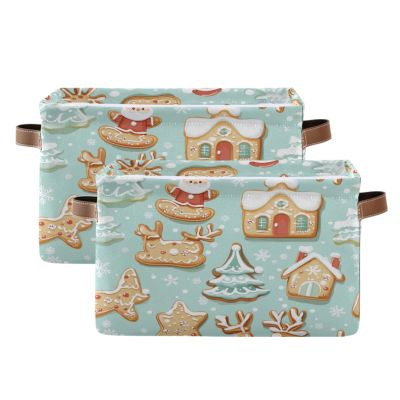 STAYTOP Christmas Cookies Large Storage Basket 2PCS,Collapsible Toy Storage Bin Laundry Basket with Handle,Used for Home Closets, Offices, Bedrooms