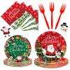 100 Pcs Merry Christmas Plates and Napkins Sets - Cute Winter Christmas Round Tableware, Disposable Chrismas Paper Plates and Napkins Forks for Xmas Party Supplies Favors Table Decor, Serves 25 view 1