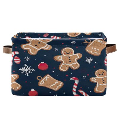 STAYTOP Christmas Cookies Large Storage Basket 1PCS,Collapsible Toy Storage Bin Laundry Basket with Handle,Used for Home Closets, Offices, Bedrooms