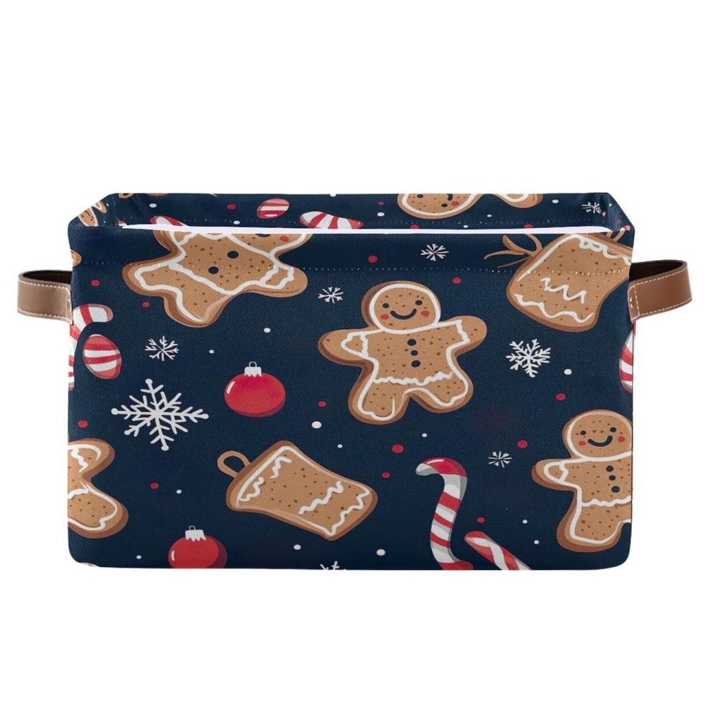 STAYTOP Christmas Cookies Large Storage Basket 1PCS,Collapsible Toy Storage Bin Laundry Basket with Handle,Used for Home Closets, Offices, Bedrooms