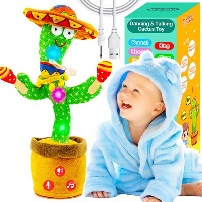 Rechargeable Dancing Talking Cactus Toy w/Volume Adjustable, Cactus Baby Toy Repeat What You Say, Baby Toys for Boys Girls, Singing Mimicking Cactus Toy, Birthday or Chirstmas Gifts for Grandkids