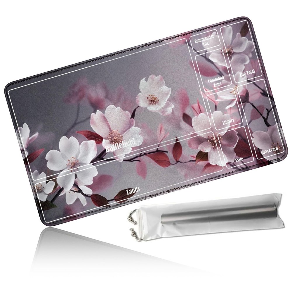 24" x 14" Zoned TCG Playmat, Commander MTG Game Mat, Pink Cherry Blossom
