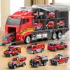 NIPLOOOW Toddler Boys Toys for 3-5 Years Old, Fire Truck Vehicle Set with Play Mat and Die-Cast Toy Car, Transport Carrier Truck for Kids 3-5, Birthday Gifts Toys for 3-8+ Year Old Boys view 1