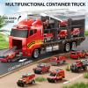 NIPLOOOW Toddler Boys Toys for 3-5 Years Old, Fire Truck Vehicle Set with Play Mat and Die-Cast Toy Car, Transport Carrier Truck for Kids 3-5, Birthday Gifts Toys for 3-8+ Year Old Boys view 4