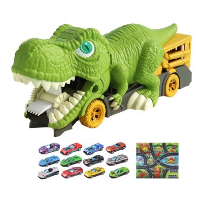 Garende Dinosaur Swallowing Truck for Kids Dinosaur Car Vehicles Playset Dinosaur Devourer Truck for Children Gift Toys Preschool, 12 Small Cars