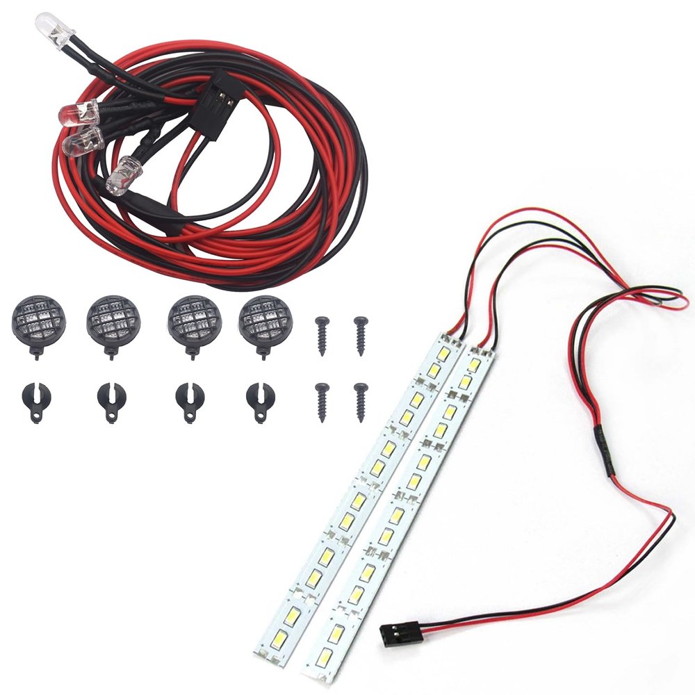 24 LEDs Chassis Light Aluminum RC LED Strip 6V & RC Car 4 White LED Light Headlights with Light Cover Lampshade