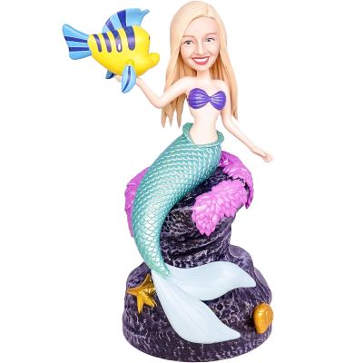 WobblePals Personalized Bobblehead Custom Sculpture for Girl Baby from Photos Mermaid Figurine with Fish Accessory Multicolor