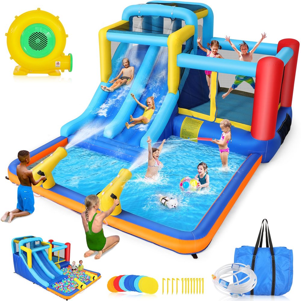 Whubefy 15x9.95Ft Bounce House Water Slide Park for Kids 3-6, Inflatable Water Slide Bouncy House with Slide,Big Pool,Bouncer Area,Blower, Blow Up Water Slides Jump Castle for Big Kids 8-12 Backyard