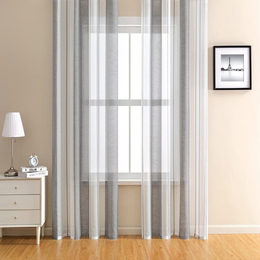 HooHero Light Grey Nordic Ins Wind Minimalist Stripes Elegant Sheer Curtains Rod Pocket Rod Pocket for Living Kids Nursery Room