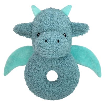 Doindute Baby Dragon Soft Rattle Toy, Plush Dinosaur Infant Shaker Rattle Easy-Grasp Stuffed Animal Toy, Gifts for Newborns Babies Toddlers Boys Girls, Cyan, 6 Inches