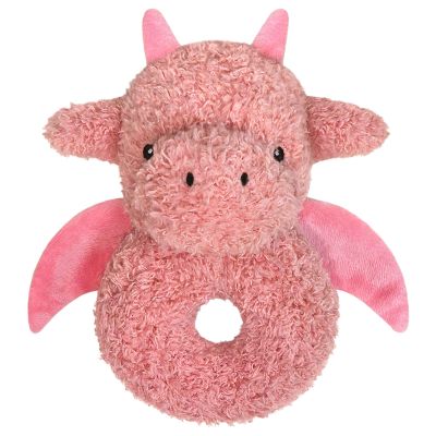 Doindute Baby Dragon Soft Rattle Toy, Plush Dinosaur Infant Shaker Rattle Easy-Grasp Stuffed Animal Toy, Gifts for Newborns Babies Toddlers Boys Girls, Pale Red, 6 Inches
