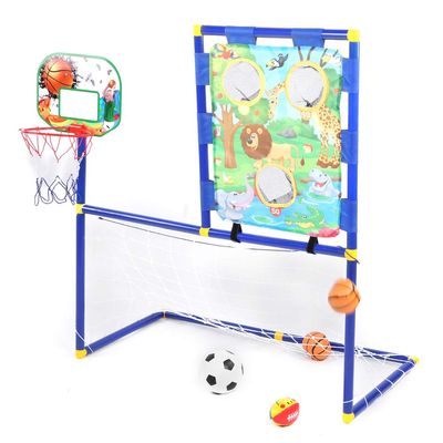 Baby Basketball Hoop, Plastic + Nylon 3 in 1 Combination Multi Mini Children Football Goal Basketball Stand for More Than 3 Years Old