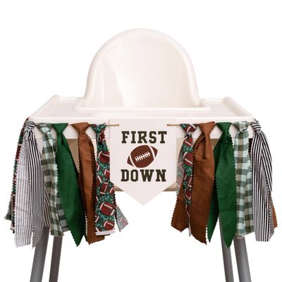 CIEQR Football Highchair Banner 1st Birthday - First Year Down High Chair Banner, Sport Theme First Birthday Decorations for Party, Anniversary, Cake Smash, Photo Props... (Cloth)