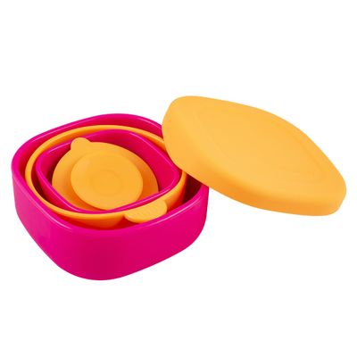 LunchBots Silicone Suction Bowl for Baby & Toddler, Stackable Nesting Bowl Set of 3 with Lid for Feeding, Portable Travel Bowls, Dishwasher Safe, 5/8/17 oz (Pink/Orange)
