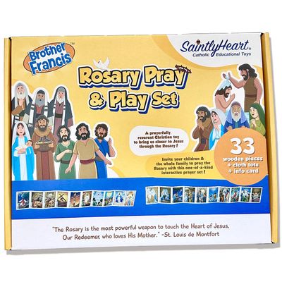 Rosary Pray and Play Set - 33 Piece Wooden Catholic Educational Toy for Kids | Catholic Mass Children Gifts | Brother Francis & Saintly Heart