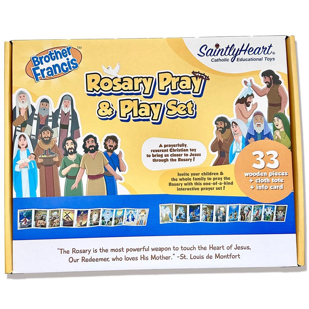 Rosary Pray and Play Set - 33 Piece Wooden Catholic Educational Toy for Kids | Catholic Mass Children Gifts | Brother Francis & Saintly Heart