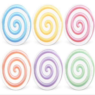 Whaline Candyland Party Paper Plate Pastel Candy Disposable Plate 6 Colors Candy Themed Party Decorations Colorful Lollipop Candy Plate 9" for Sweet Shop Candyland Birthday Supplies Decor, 24Pcs