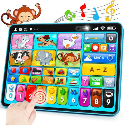 Peacurh Trilingual Learning Toy Tablet with Music & Sound, Montessori Speech Musical Therapy Toys, Gifts for Boy, Girl, Baby, Toddler, for Age 1, 2, 3 Year Old (12-18 Months)
