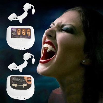 2 Pairs Realistic Retractable Vampire Fangs - Halloween Fake Teeth Accessories for Costume Cosplay, Party Favors and Decorations