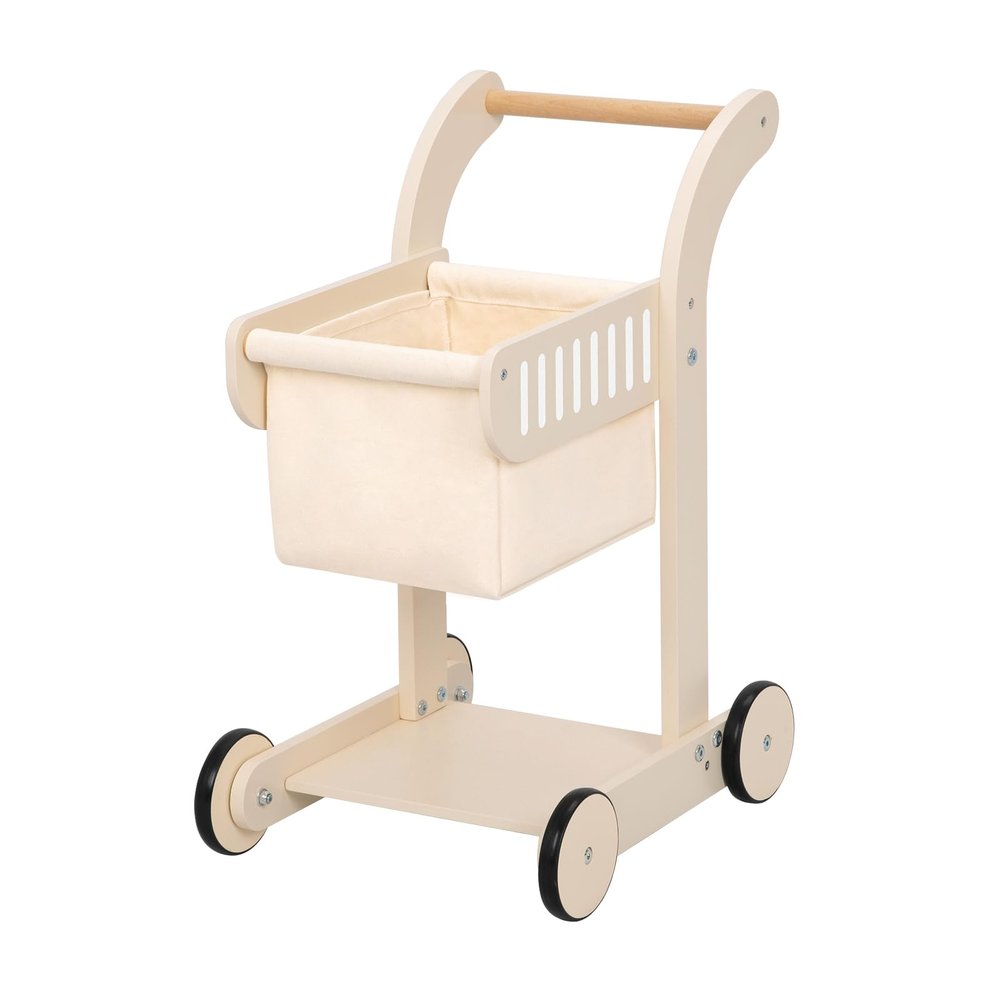 OOOK Baby Push Walker Doll Stroller, Wooden Baby Walker for Girls and Boys, Kids Shopping Cart for Toddlers, Kids Stand Learning Walker with 4 Wheels