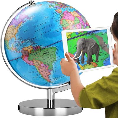 AR Illuminated World Globe for Kids - Rewritable Colorful Easy-Read High Clear Map, Educational Interactive STEM Toy, Light Up Lamp, Night Light LED Decor